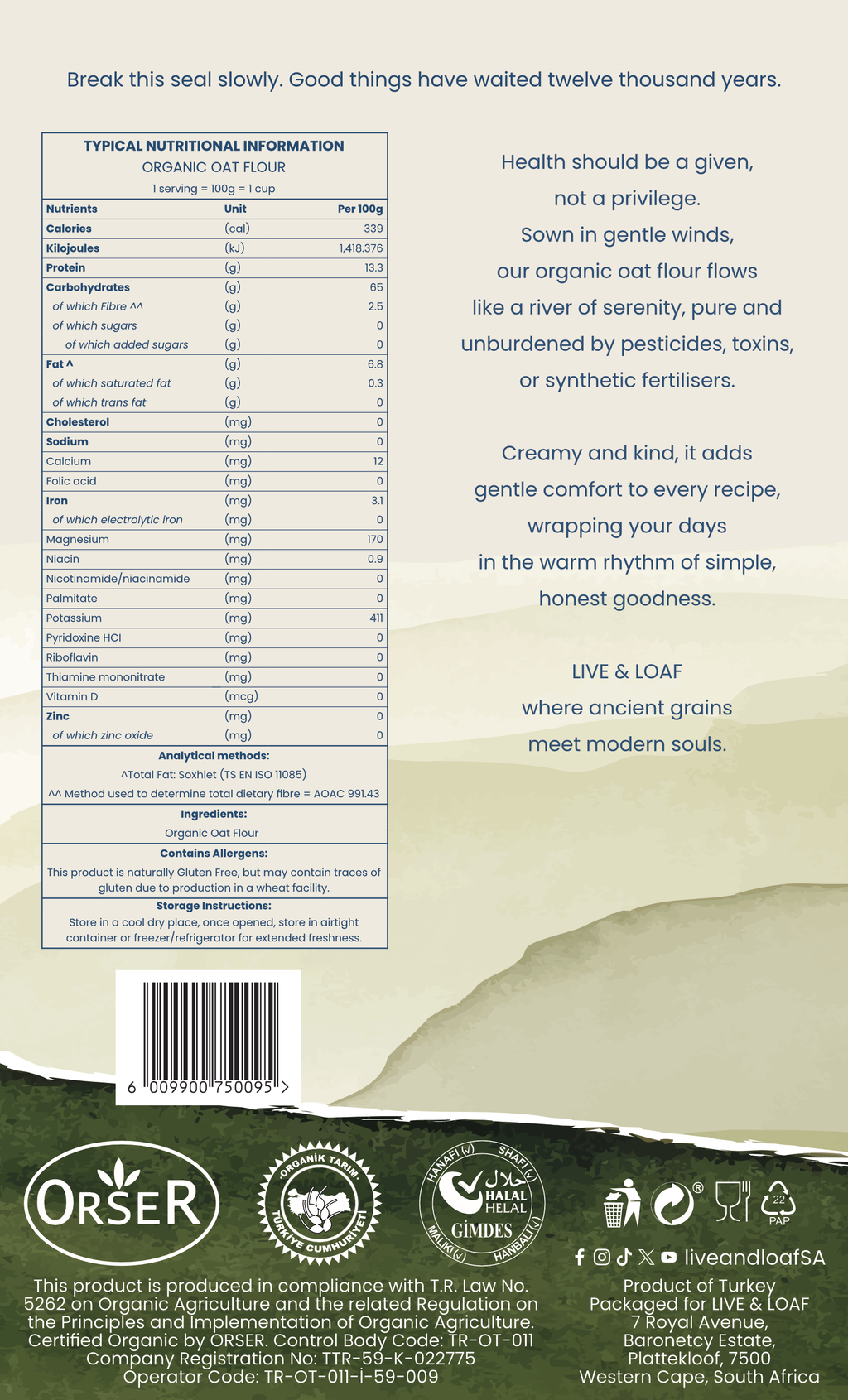 Certified Organic Oat Flour