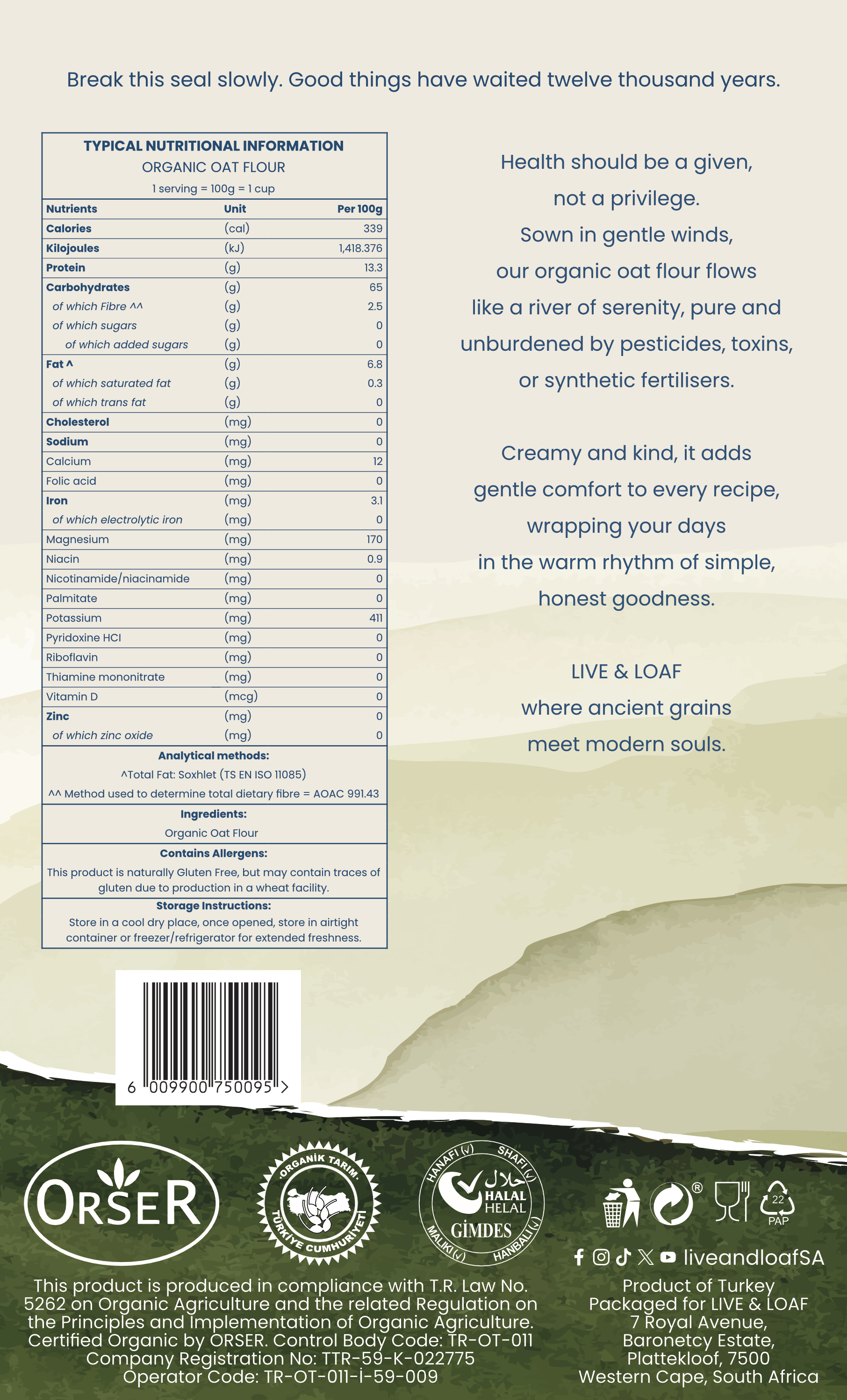 Certified Organic Oat Flour